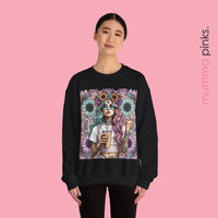 Boho Gothic Style Woman with Tattoos and Coffee Sweatshirt