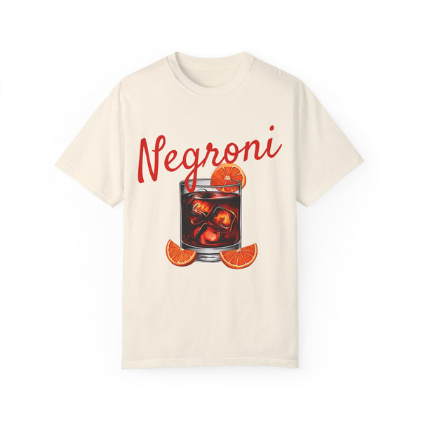 Comfort Colors oversized t-shirt with bold 'Negroni' cocktail graphic, vintage aesthetic, and Aperitivo vibes.