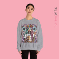 Boho Gothic Style Woman with Tattoos and Coffee Sweatshirt