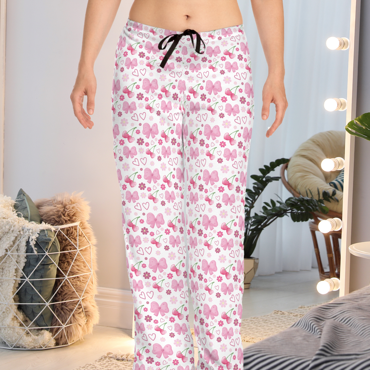 Bows, Cherries & Hearts White PJ Pants