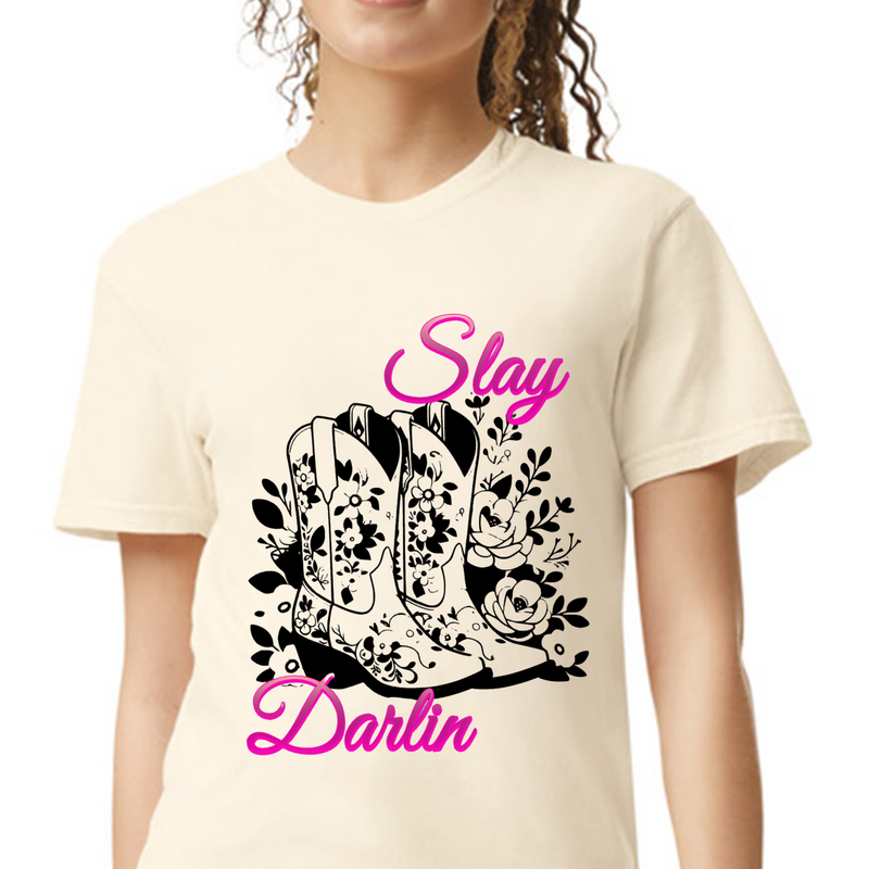 Slay Darlin Floral Cowboy boots T-Shirt