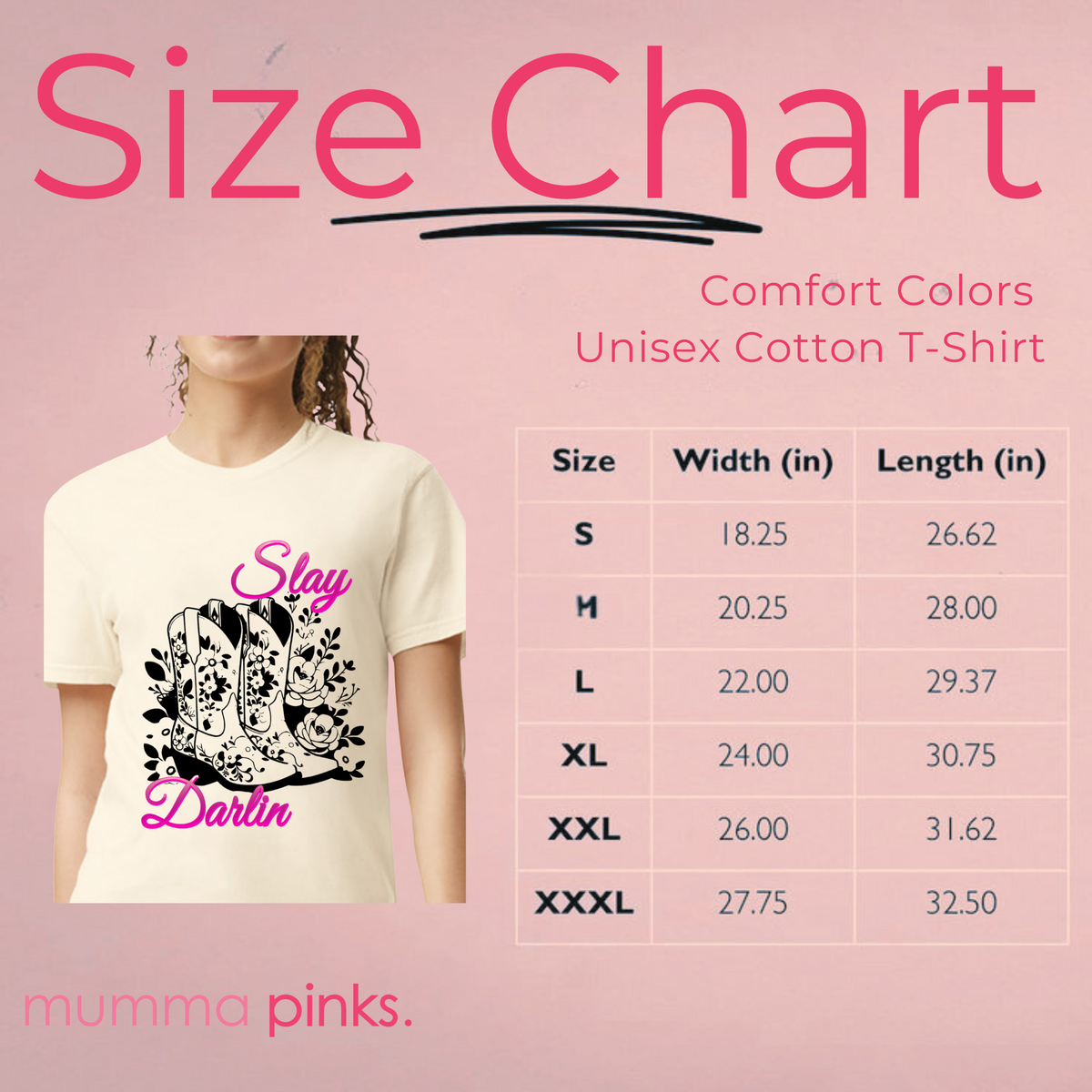 MummaPinks Comfort Colors Size Chart