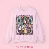 Boho Gothic Style Woman with Tattoos and Coffee Sweatshirt