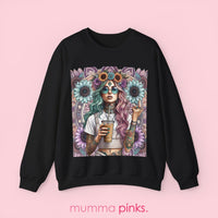 Boho Gothic Style Woman with Tattoos and Coffee Sweatshirt