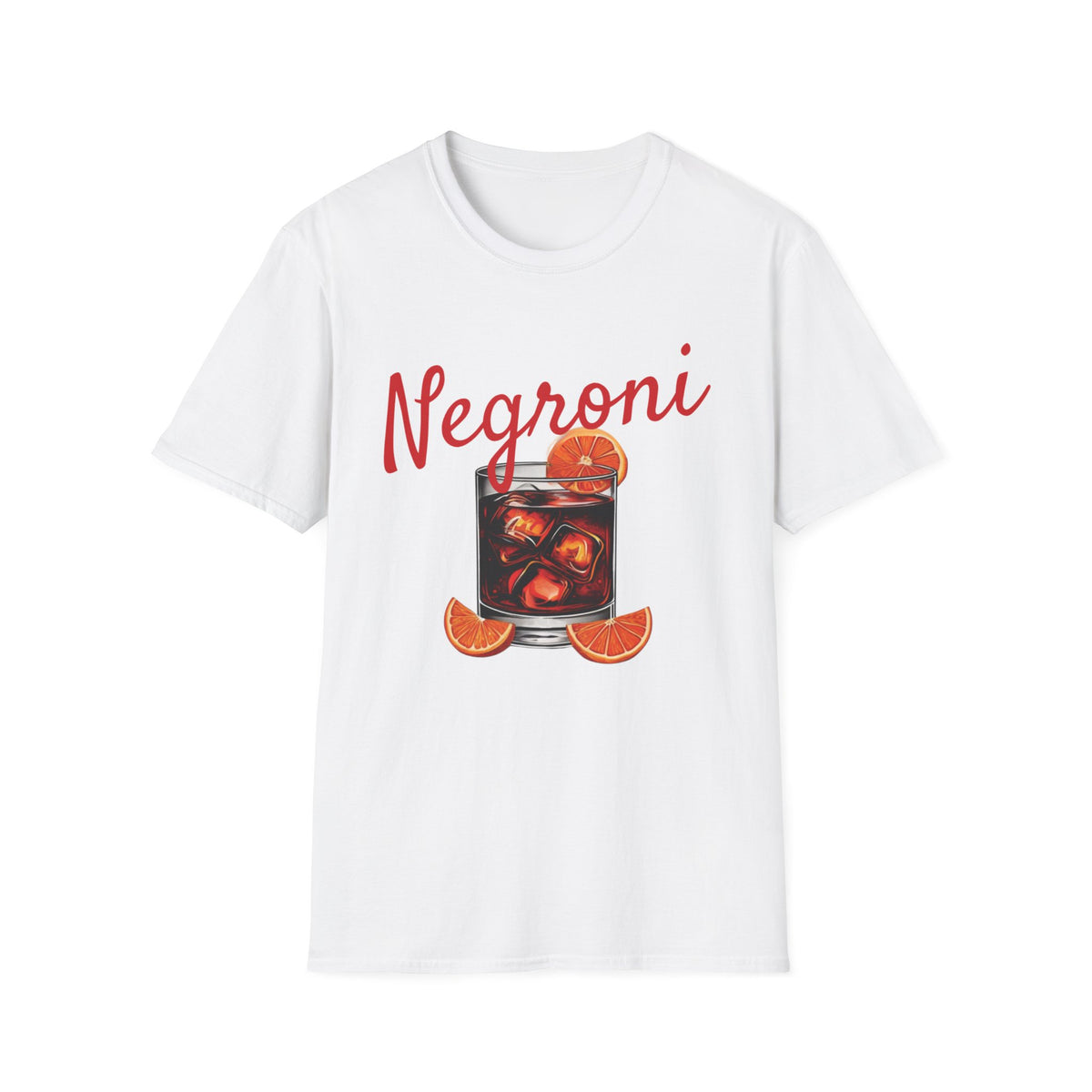 Classic fit Gildan 64000 tee featuring a bold Negroni cocktail design, sleek and perfect for Italian cocktail lovers.