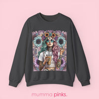 Boho Gothic Style Woman with Tattoos and Coffee Sweatshirt