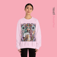 Boho Gothic Style Woman with Tattoos and Coffee Sweatshirt