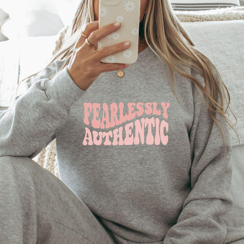 Fearlessly Authentic Graphic Crewneck Sweatshirt, Self Love Crewneck Sweatshirt Slogan Sweatshirt, Crewneck Sweatshirt USA