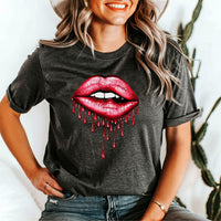 Flirty Shirt, Red Lips Graphic Tee Retro Red Lips T-Shirt