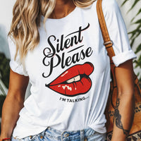 Silent Please I'm Taking Red Lips Graphic Tee, Red Lips Retro YTK Tee, Slogan Retro Graphic Tee, Statement Graphic Tee